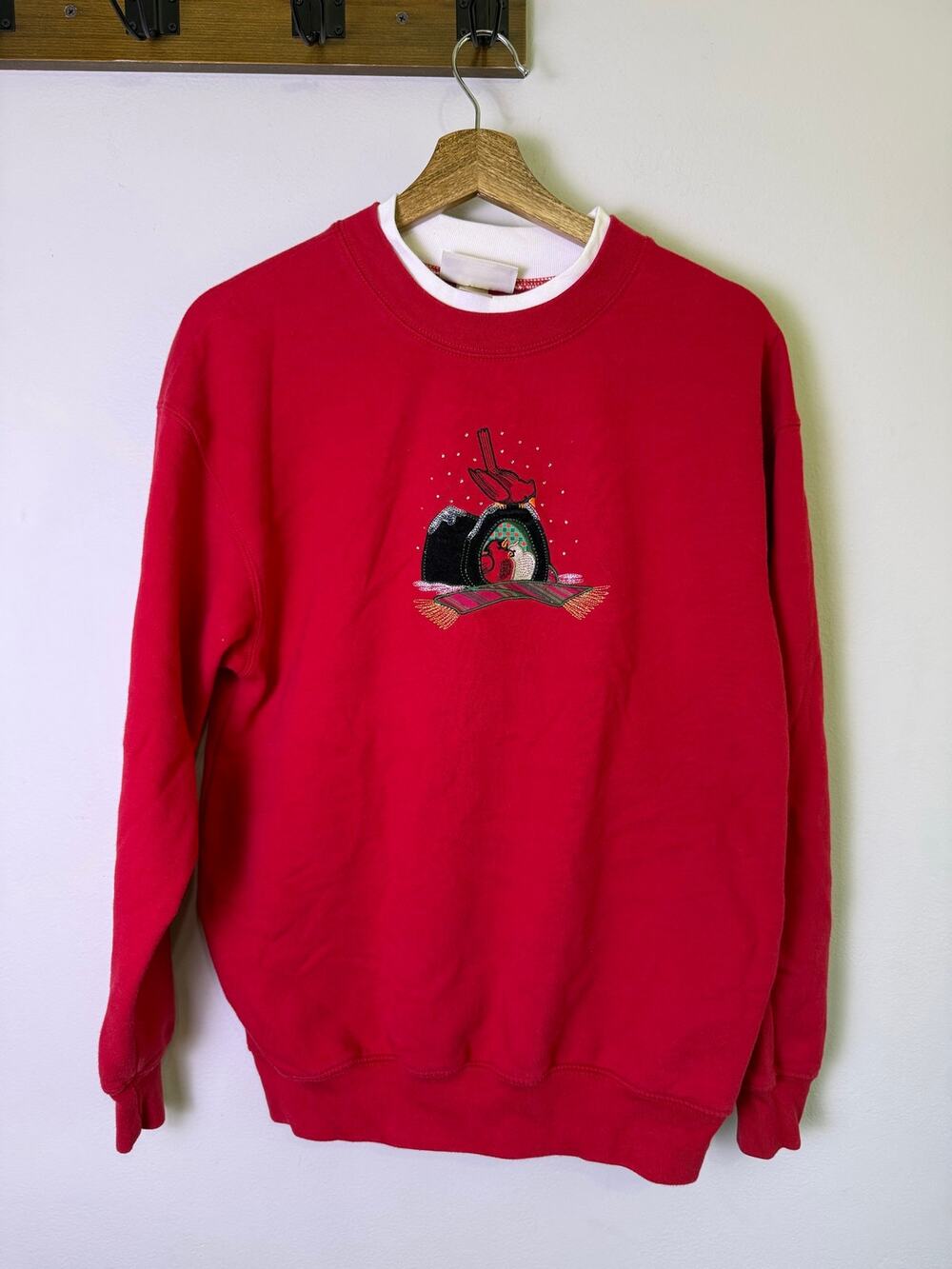 Vintage MC Sportswear Red Embroidered Cardinal Bird Fleece Crewneck Sweatshirt M
